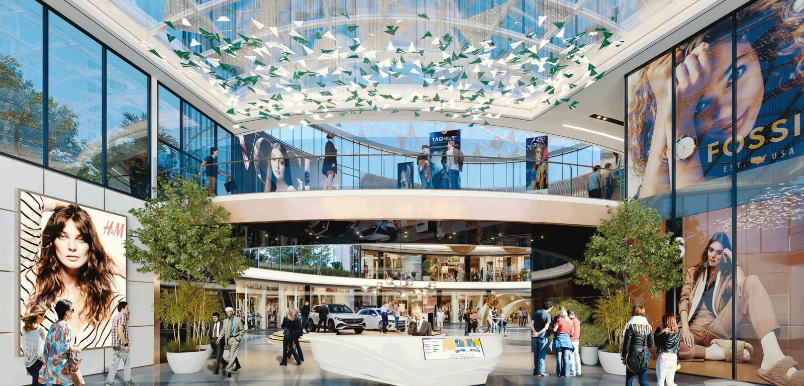 Grand retail atrium with premium storefronts